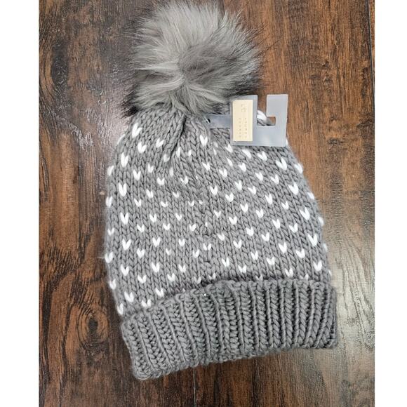 LC Lauren Conrad Hat Winter One Size Fit All Gray White - Picture 2 of 3